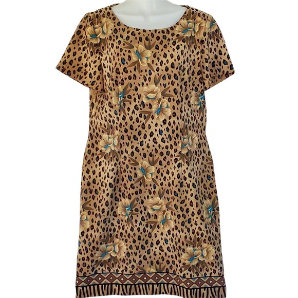 Vintage Hawaiian Floral Animal Print Dress Women's 10 Short Sleeve Back Zip - Picture 2 of 12